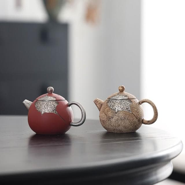 粗陶手工鎏銀茶壺茶具輕奢家用復古中式泡茶壺小號單壺高檔禮盒裝