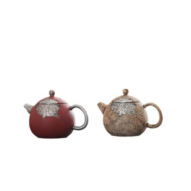 粗陶手工鎏銀茶壺茶具輕奢家用復古中式泡茶壺小號單壺高檔禮盒裝