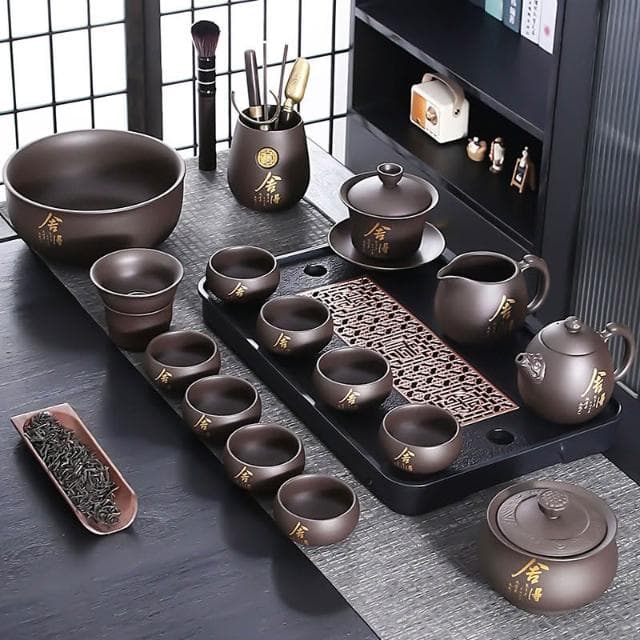 紫砂功夫茶具套裝家用辦公室復古高檔陶瓷泡茶壺喝茶杯茶盤禮盒裝
