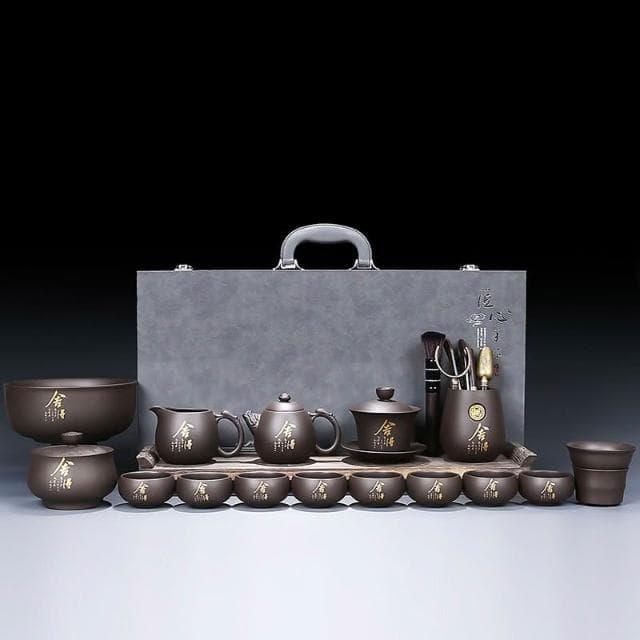 紫砂功夫茶具套裝家用辦公室復古高檔陶瓷泡茶壺喝茶杯茶盤禮盒裝