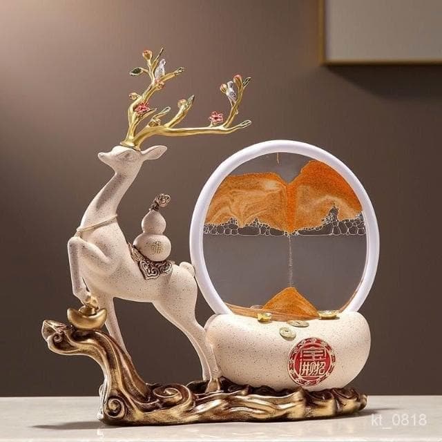 水晶樹流沙畫 黃水晶 發財樹 元寶鹿 招財擺飾 入厝禮物 客廳擺飾 喬遷禮品 玄關擺件 居傢裝飾 交換禮物