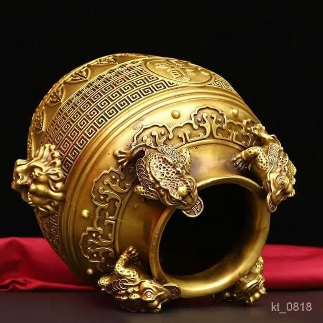 聚寶盆  純銅 四方納財聚寶盆 存錢桶 招財金蟾聚擺件 招財擺飾 風水擺件 開幕送禮 入厝禮物