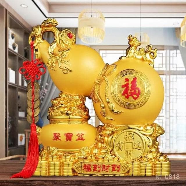 臺灣出貨 招財聚寶盆葫蘆擺飾 招財擺件 風水擺飾 招財擺飾 招財金蟾擺件 家居擺設 開幕送禮 入厝禮物