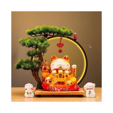 招財貓 搖手招財貓  玄關 燈圈 倒流香招財貓擺件 開運 招財擺飾 風水擺件 入厝禮物 開幕送禮