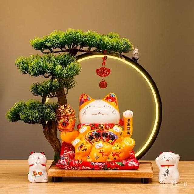 招財貓 搖手招財貓  玄關 燈圈 倒流香招財貓擺件 開運 招財擺飾 風水擺件 入厝禮物 開幕送禮