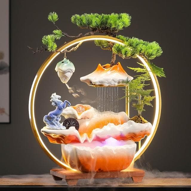 遠山雨簾流水擺飾  招財流水盆 流水聚寶盆 招財擺飾 風水招財流水組 風水擺件 開幕送禮 入厝禮物