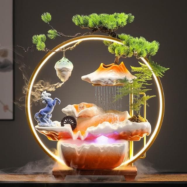 遠山雨簾流水擺飾  招財流水盆 流水聚寶盆 招財擺飾 風水招財流水組 風水擺件 開幕送禮 入厝禮物