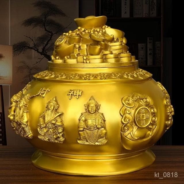 聚寶盆 五路財神聚寶盆 帶蓋聚寶盆擺件 招財擺飾 風水擺件 開幕送禮 入厝禮物