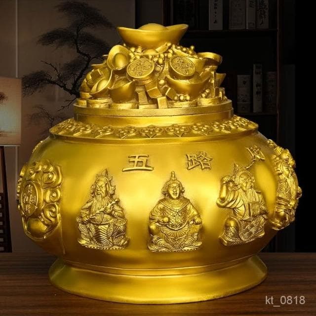 聚寶盆 五路財神聚寶盆 帶蓋聚寶盆擺件 招財擺飾 風水擺件 開幕送禮 入厝禮物