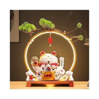 招財貓 搖手招財貓  玄關 燈圈 倒流香招財貓擺件 開運 招財擺飾 風水擺件 入厝禮物 開幕送禮