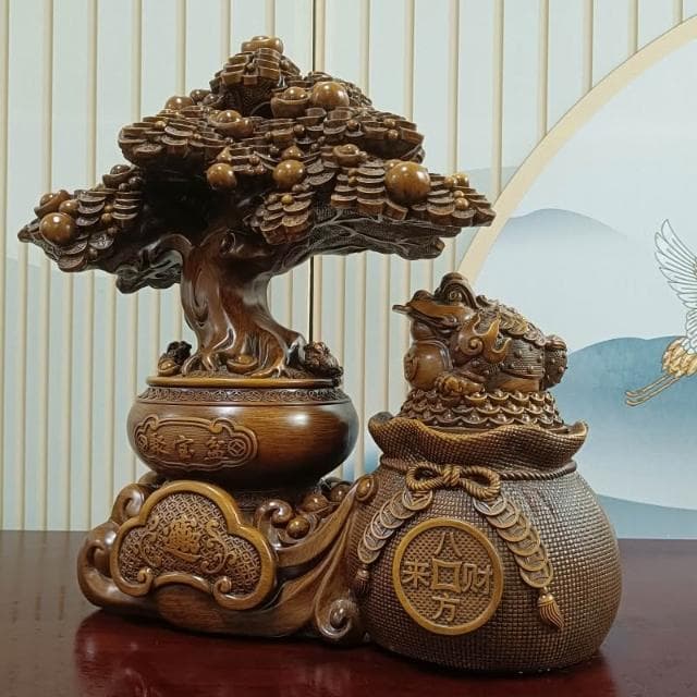 招財金蟾發財樹擺件客廳辦公室前臺店鋪收銀臺聚寶盆裝飾開業禮物
