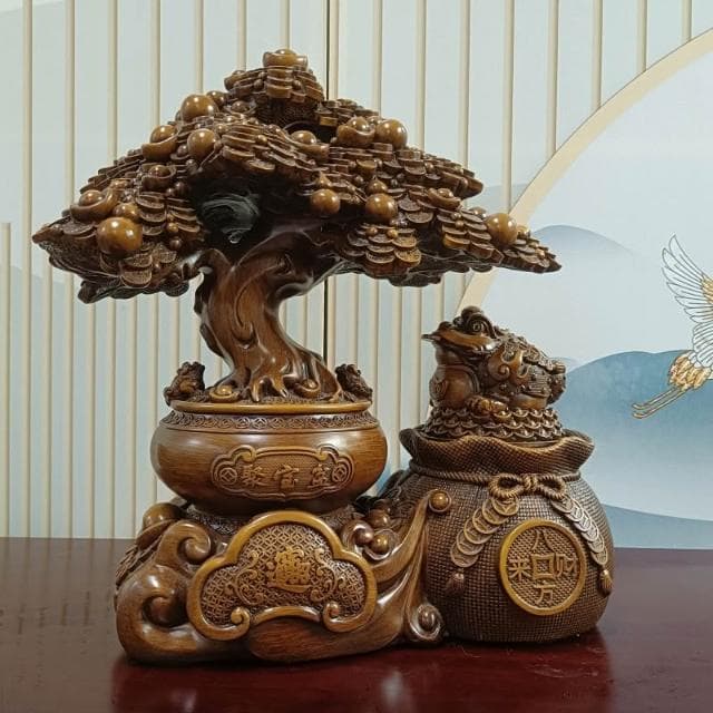 招財金蟾發財樹擺件客廳辦公室前臺店鋪收銀臺聚寶盆裝飾開業禮物
