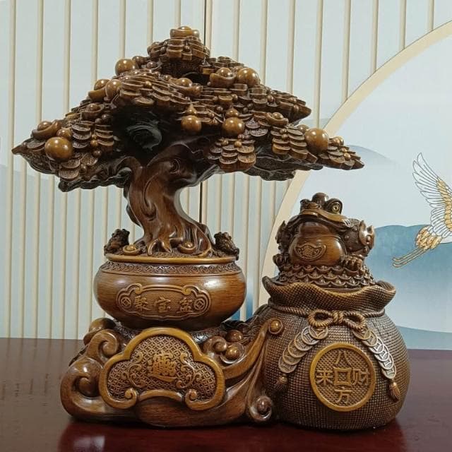 招財金蟾發財樹擺件客廳辦公室前臺店鋪收銀臺聚寶盆裝飾開業禮物