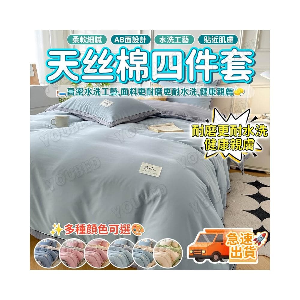 ️虧本衝評+桃園速寄 ️A類水洗棉天絲棉四件套 加厚床單款 床單四件套 床包組 雙面可蓋 裸睡被 溫和親膚 抗菌防蟎