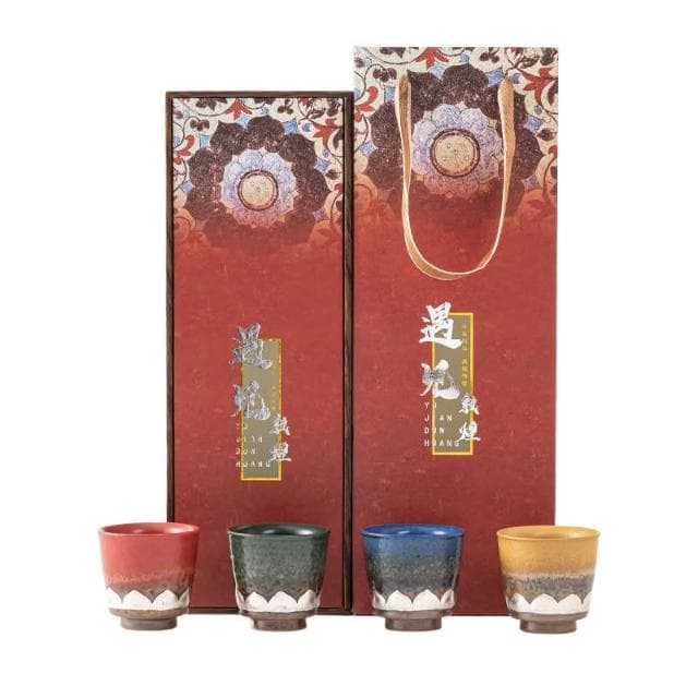敦煌文創藻井描銀蓮花茶杯套裝禮盒送長輩朋友老師品茗杯伴手禮