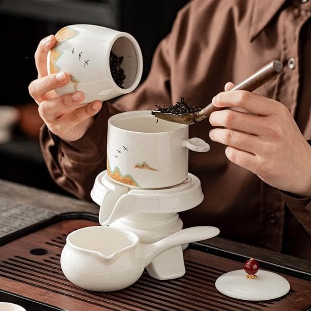 羊脂玉白瓷茶具套裝家用中式辦公泡茶蓋碗茶壺喝茶杯整套高檔禮盒