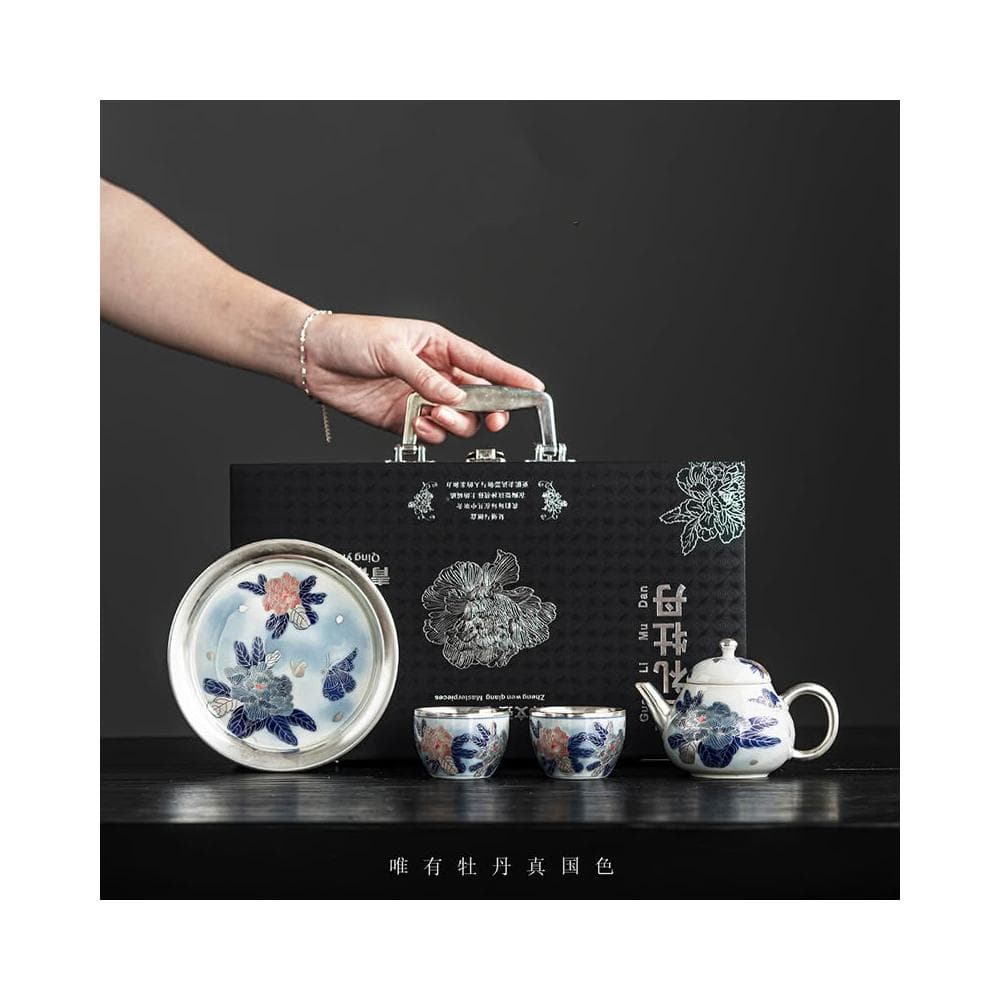 鎏銀茶具套裝掐絲高檔輕奢牡丹銀壺茶杯蓋碗中式功夫茶具送禮禮盒