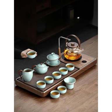 茶盤 汝窯茶具套裝家用一整套輕奢高檔客廳小型自動茶盤茶台燒水壺一體