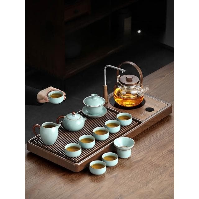 茶盤 汝窯茶具套裝家用一整套輕奢高檔客廳小型自動茶盤茶台燒水壺一體