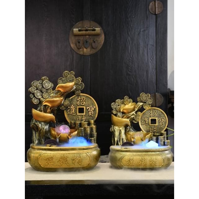 招財水車風水輪流水生財迴圈水擺件開業禮物聚寶盆發財樹球搖錢樹