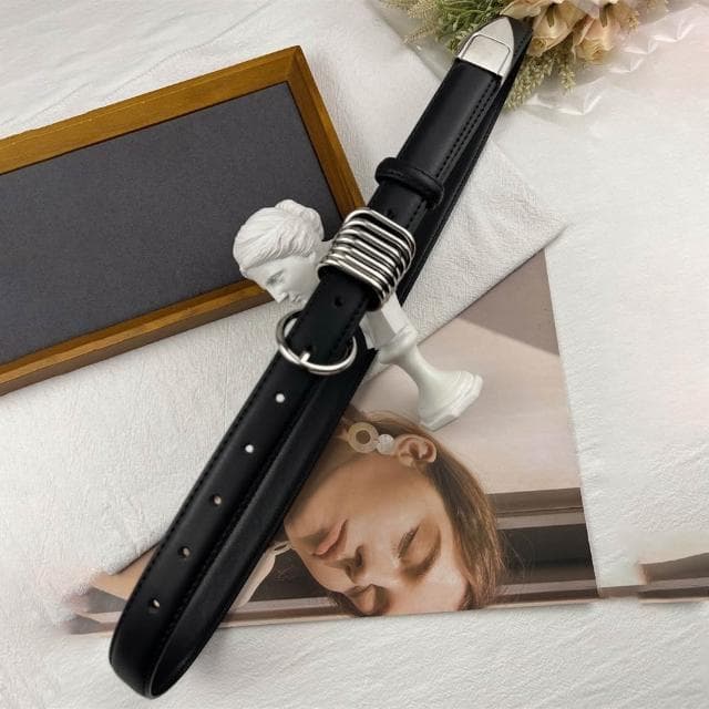 【EMMA SUE】腰帶  個性腰帶 真皮皮帶 高級感 牛皮腰帶 精品皮帶 褲帶 黑色皮帶 圓頭腰帶 銀扣皮帶 皮帶 女皮帶 生日禮物