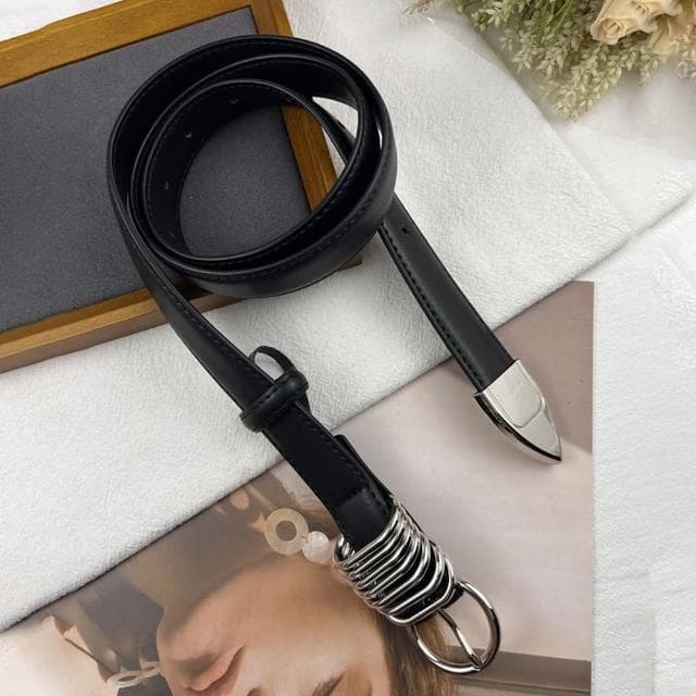 【EMMA SUE】腰帶  個性腰帶 真皮皮帶 高級感 牛皮腰帶 精品皮帶 褲帶 黑色皮帶 圓頭腰帶 銀扣皮帶 皮帶 女皮帶 生日禮物