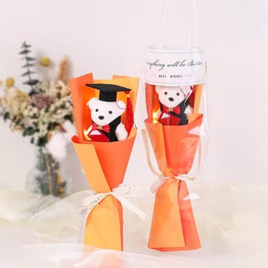 【六分埔禮品】LED畢業小熊拿證書33cm-附提袋(擺飾畢業禮物可愛小熊花束畢業熊娃娃學士帽)