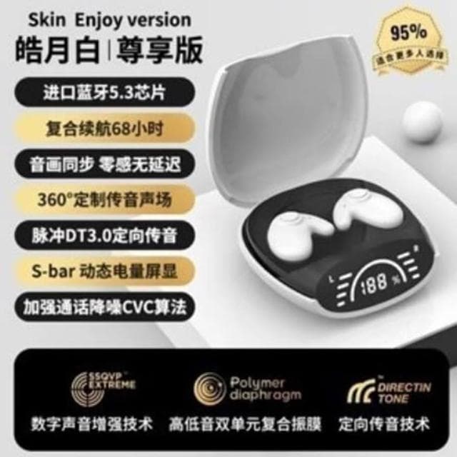 骨傳導藍芽耳機 不入耳超薄無線耳機 迷你睡眠耳機 藍牙耳機 降噪藍芽耳機 超長續航藍芽5.3音樂耳機 骨傳導