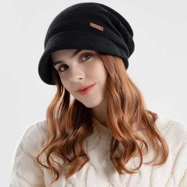 【EMMA SUE】保暖套頭帽 加絨帽 保暖毛帽 月子帽 素色帽 顯小臉  堆堆帽 針織帽 藍色毛帽 護耳毛帽 毛帽修飾頭型 禮物