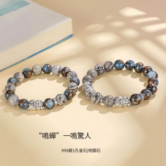 【Paiya 派亞】鳴蟬銀孔雀石地圖石情侶手鏈女時尚百搭個性國潮手串送禮好物/交換禮物