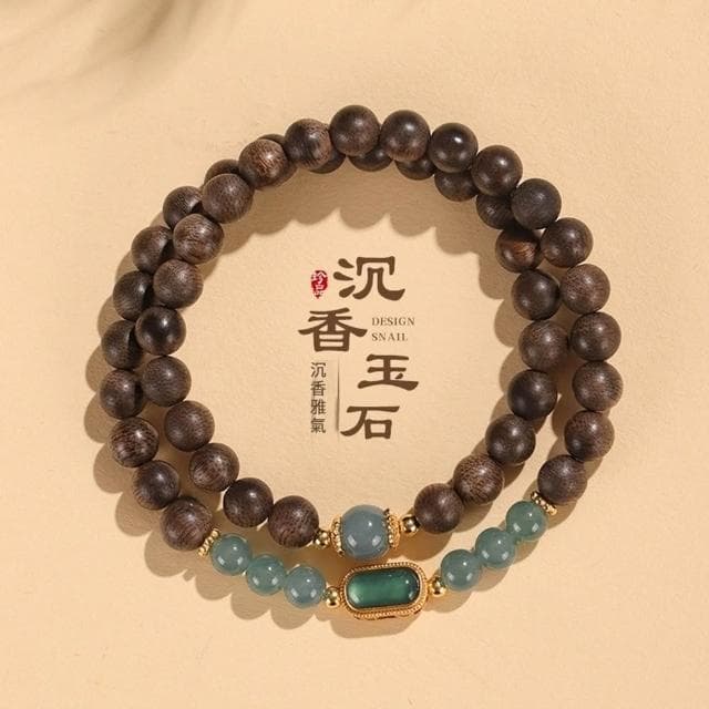 【Paiya 派亞】7mm沈香木串珠手鏈女中國風文藝複古925銀鍍金藍水翡翠手串首飾送禮好物/交換禮物