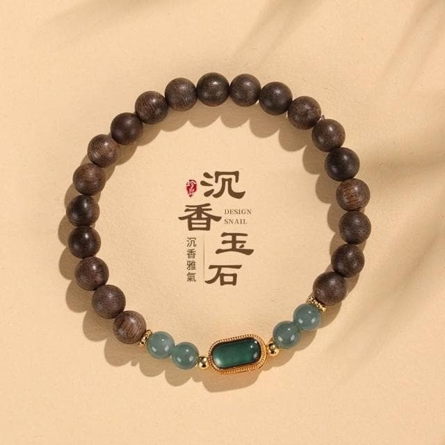 【Paiya 派亞】7mm沈香木串珠手鏈女中國風文藝複古925銀鍍金藍水翡翠手串首飾送禮好物/交換禮物