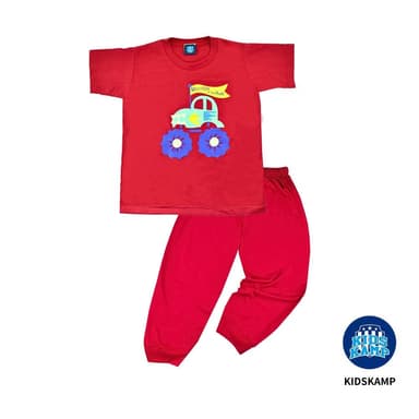 KidsKamp 兒童棉質印花睡衣套裝｜溫暖舒適家居服｜可愛童趣童裝 ｜兒童睡衣 ｜兒童節禮物 ｜畢業派對 ｜紅色坦克車卡通睡衣
