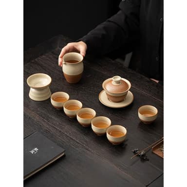 汝窯跳刀茶具套裝高檔辦公室蓋碗泡茶杯整套高端功夫茶具