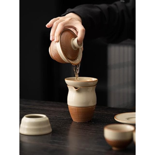 汝窯跳刀茶具套裝高檔辦公室蓋碗泡茶杯整套高端功夫茶具