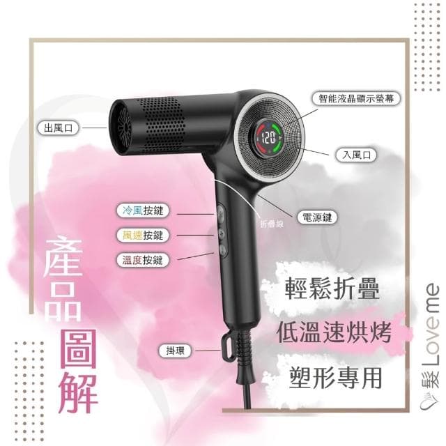 【Flora】專業摺疊極速吹風機 LD-230 (迷你輕巧型 摺疊吹風機 磁吸吹嘴 LD230__Kimi極美職人推薦)