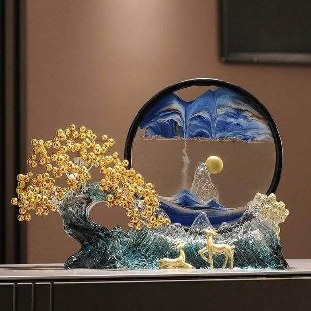 擺設 擺件 發財樹擺件 流沙畫擺件 沙漏解壓擺設 新中式客廳辦公室玄關裝飾品喬遷禮物