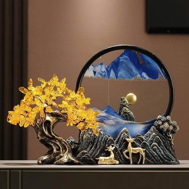 擺設 擺件 發財樹擺件 流沙畫擺件 沙漏解壓擺設 新中式客廳辦公室玄關裝飾品喬遷禮物