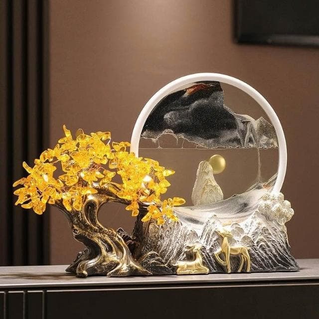 擺設 擺件 發財樹擺件 流沙畫擺件 沙漏解壓擺設 新中式客廳辦公室玄關裝飾品喬遷禮物