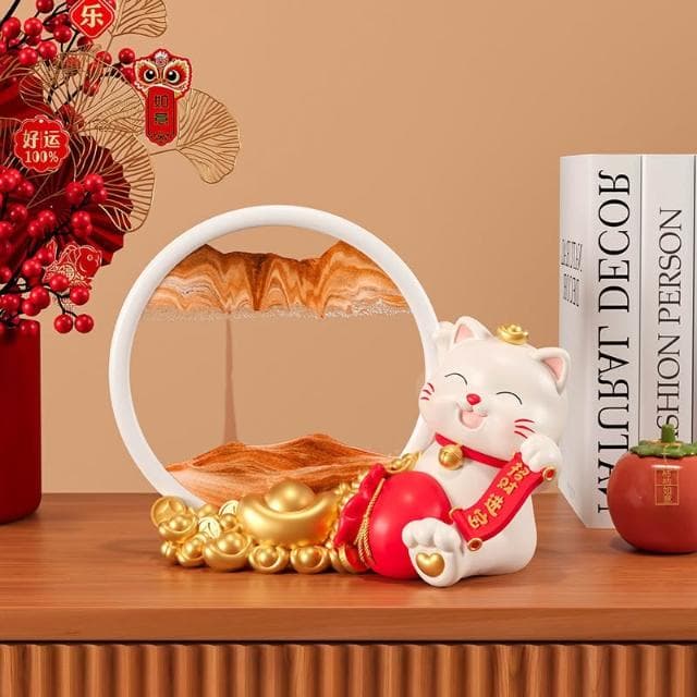 招財貓 擺飾 流沙畫 入厝禮物 玄關擺件 招財擺飾 入厝禮物 家居客廳裝飾品  流沙畫玻璃沙漏