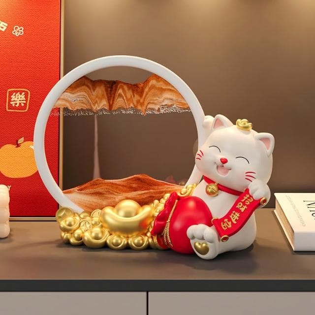 招財貓 擺飾 流沙畫 入厝禮物 玄關擺件 招財擺飾 入厝禮物 家居客廳裝飾品  流沙畫玻璃沙漏