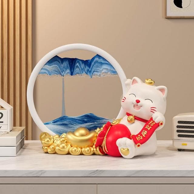 招財貓 擺飾 流沙畫 入厝禮物 玄關擺件 招財擺飾 入厝禮物 家居客廳裝飾品  流沙畫玻璃沙漏