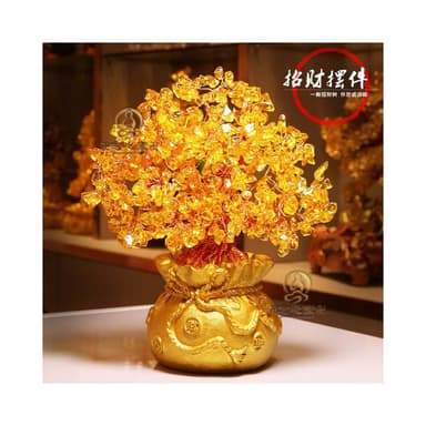 開光加持贈招財符🙏🏻廠家黃水晶錢袋 樹水晶招財樹 發財樹 聚寶盆 家居裝飾品擺件 新居入住送人禮物 招財擺件 辦公室擺件