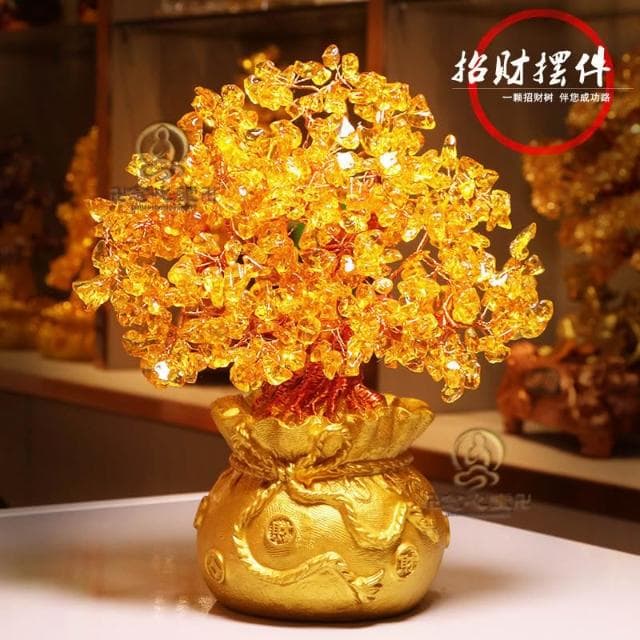 開光加持贈招財符🙏🏻廠家黃水晶錢袋 樹水晶招財樹 發財樹 聚寶盆 家居裝飾品擺件 新居入住送人禮物 招財擺件 辦公室擺件