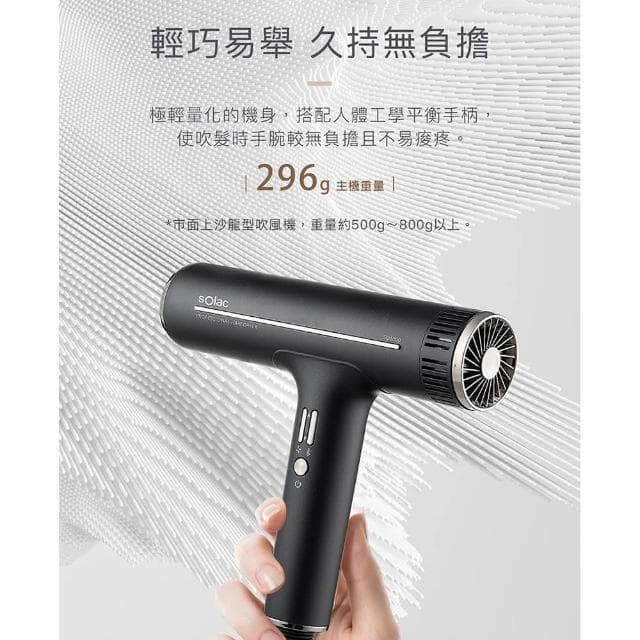 【SOLAC】SD-1000 專業負離子吹風機沙龍級/智能溫控/296g超輕量