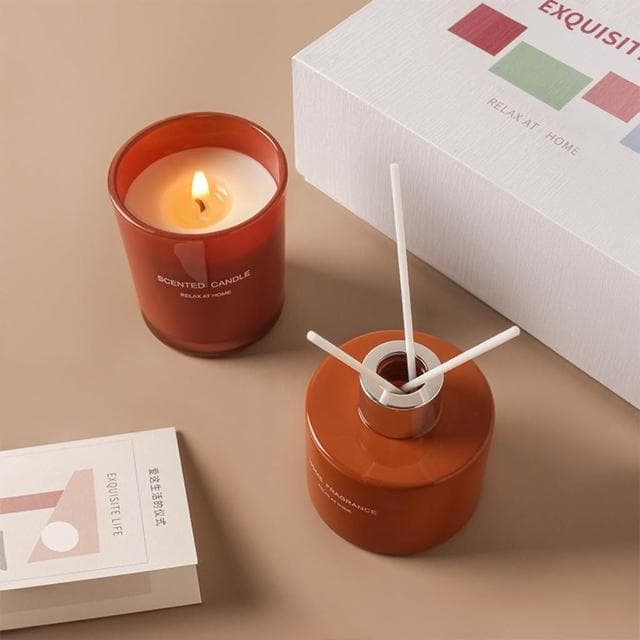 【MUMUSHOP】MUMU TM01155 莫蘭迪色系擴香瓶+香薰蠟燭禮盒 居家香氛 交換禮物 香氛蠟燭 芳香劑 香氛精油 聖誕交換禮物