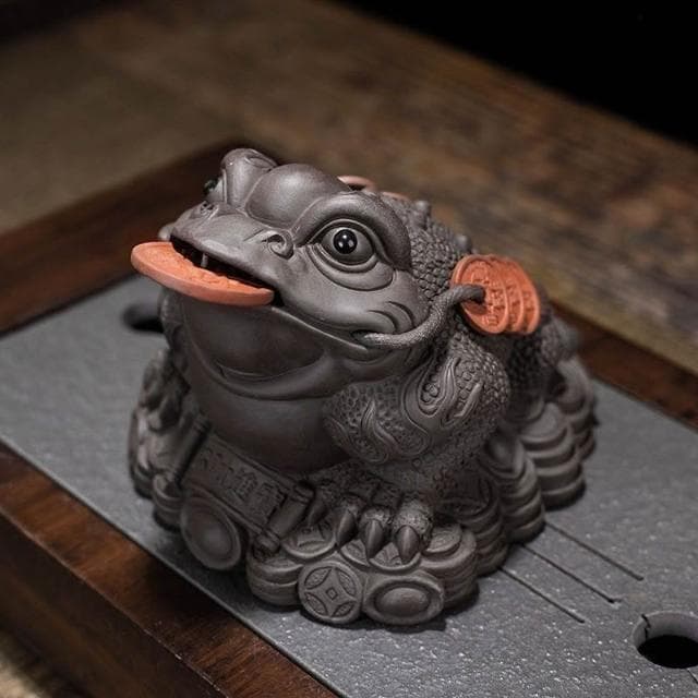 可養紫砂金蟾茶寵擺件 傢用功夫茶具配件 招財茶玩客廳茶臺三足蟾蜍