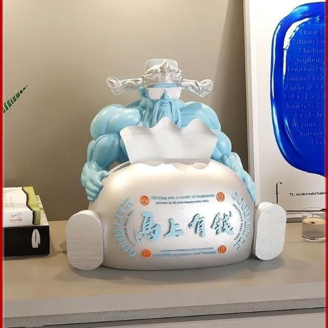 棕櫚樹國潮肌肉財神紙巾盒擺件客廳傢用創意抽紙盒喬遷新年禮物