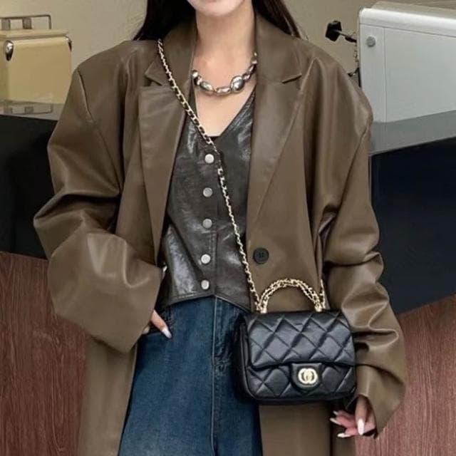 【KT DADA】菱格包包 小香風包包 包包 手提包 斜背包 鏈條包 真皮包包 鏈條手提包 牛皮斜背包 小方包 復古女包 女生禮物