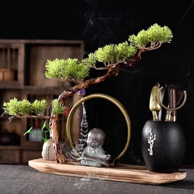 隱茶緣風化木仿真樹倒流香茶道六君子套裝禪意小和尚功夫茶具擺件